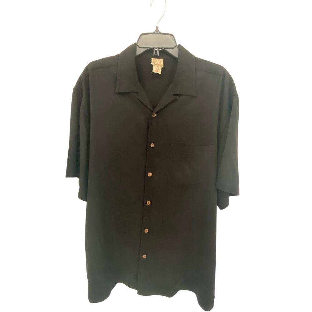 Mens 100% Silk Shirt Jos A. Bank Casual Short Sleeve Button up Black Size L